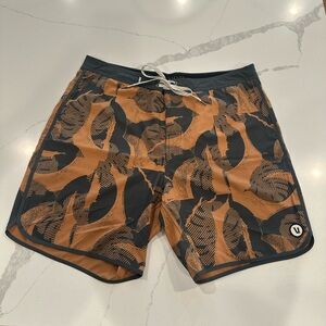 Vuori Men's Black and Orange Swim Board Shorts